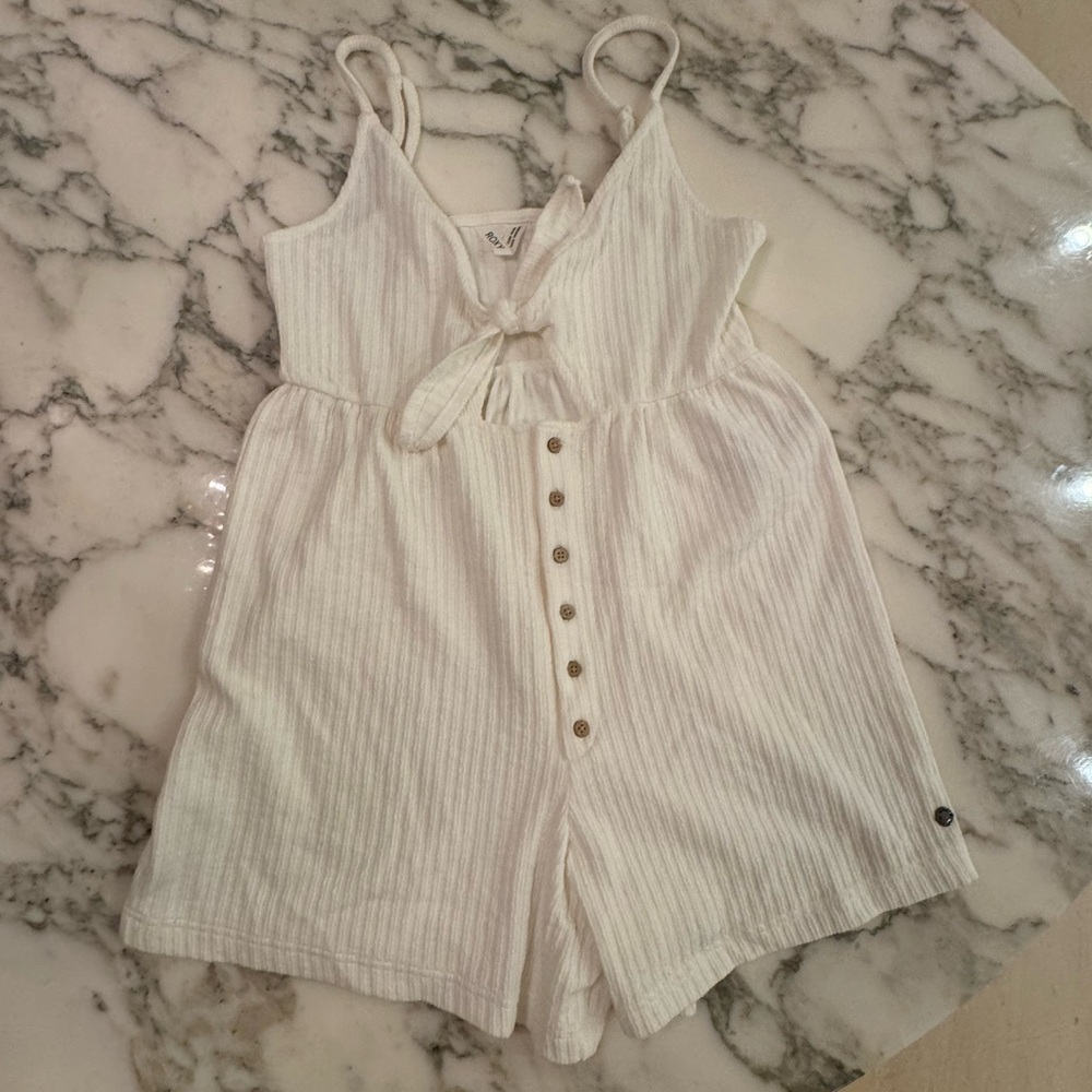 NWOT Roxy Sun N Vibes Tie Button Keyhole Front Rib Romper Ivory Color Size Small - Picture 4 of 10